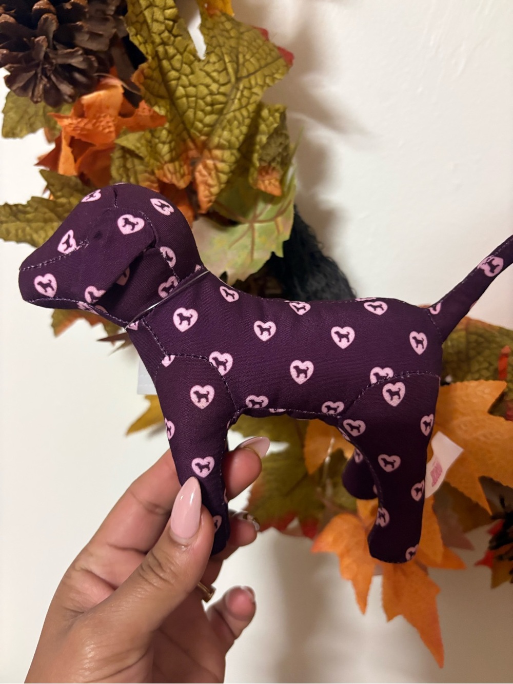 PINK Victoria's Secret Purple Plush Dog Toy with Pink Heart Print